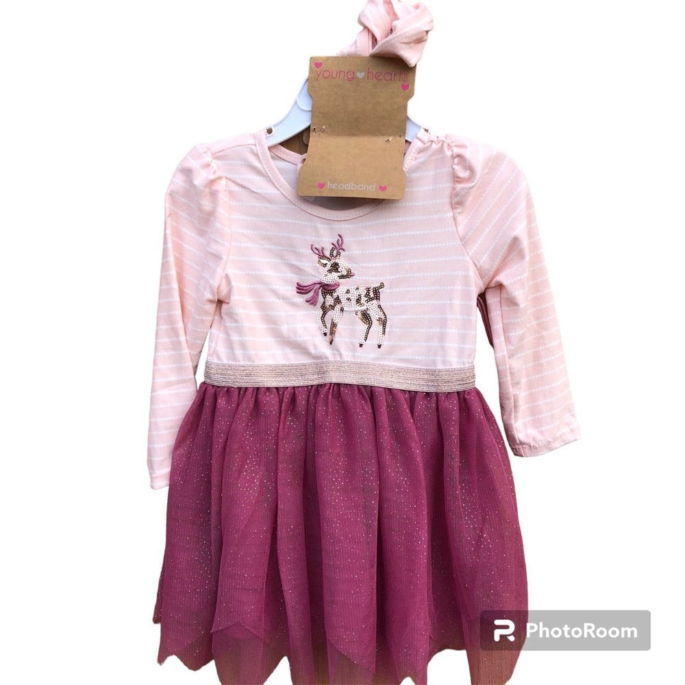 NWT Young Hearts reindeer holiday tulle dress set size 18 months K17